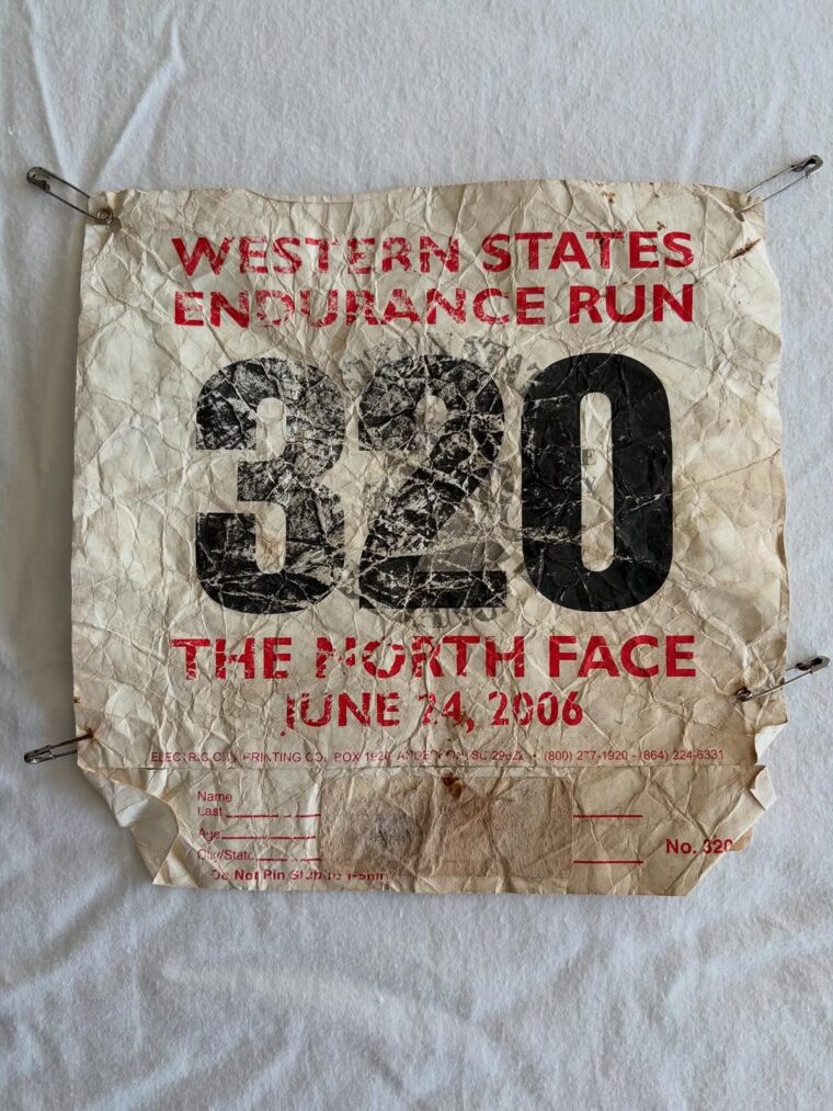 Tattered 2006 Western States 100 race bib for runner 320, Brian Morrison