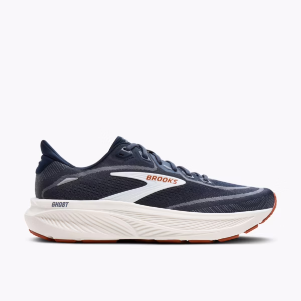 Men's Brooks Ghost 18 neutral road shoe in Navy Blazer/Red Earth/Blue