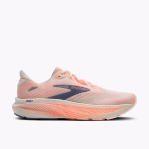 Women's Brooks Ghost 18 neutral road shoe in Star White/Cyber Peach/Grey