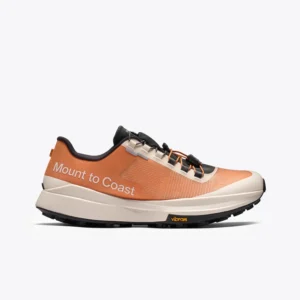 Side view of the Mount to Coast T1 trail shoe in clay
